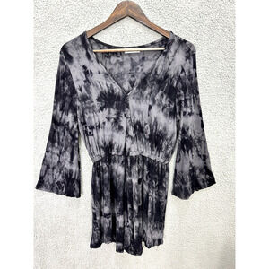 Ginger G black Romper Womens Large Black Tie Dye‎ Flare Sleeve Boho Hippie Beach